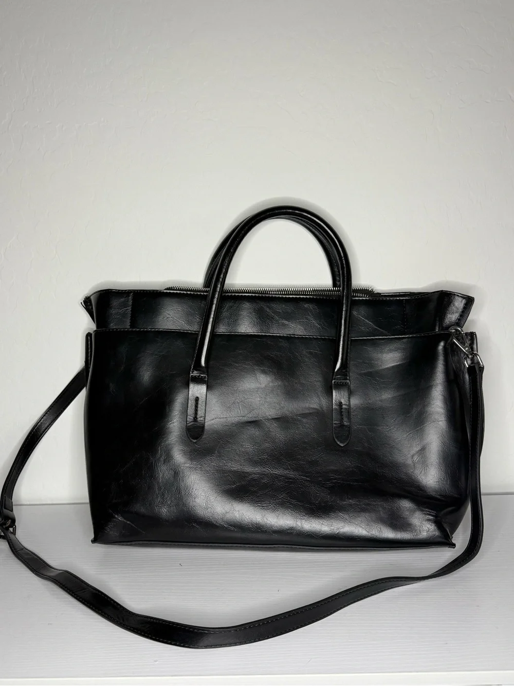 Vintage Zara Black Leather Duffel Bag